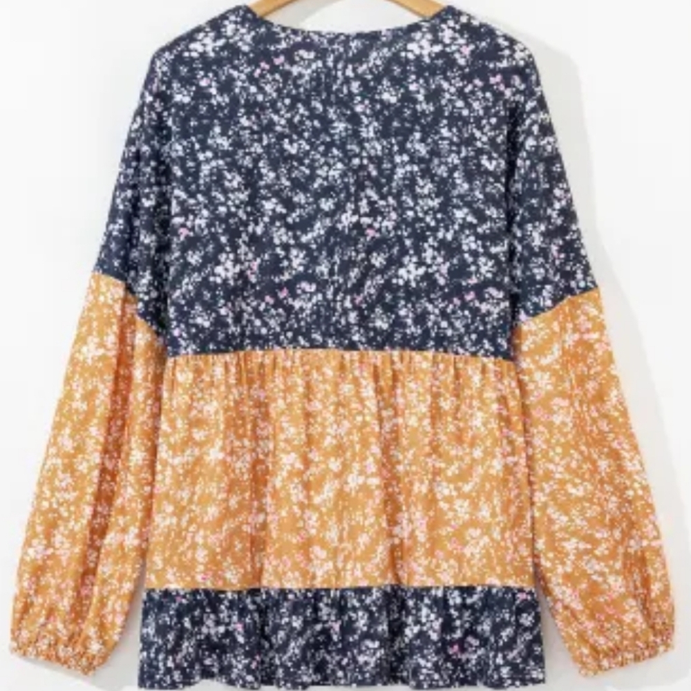 ❤️New Floral Patchwork Blouse - Navy, Pink, and Orange - Picture 11 of 16